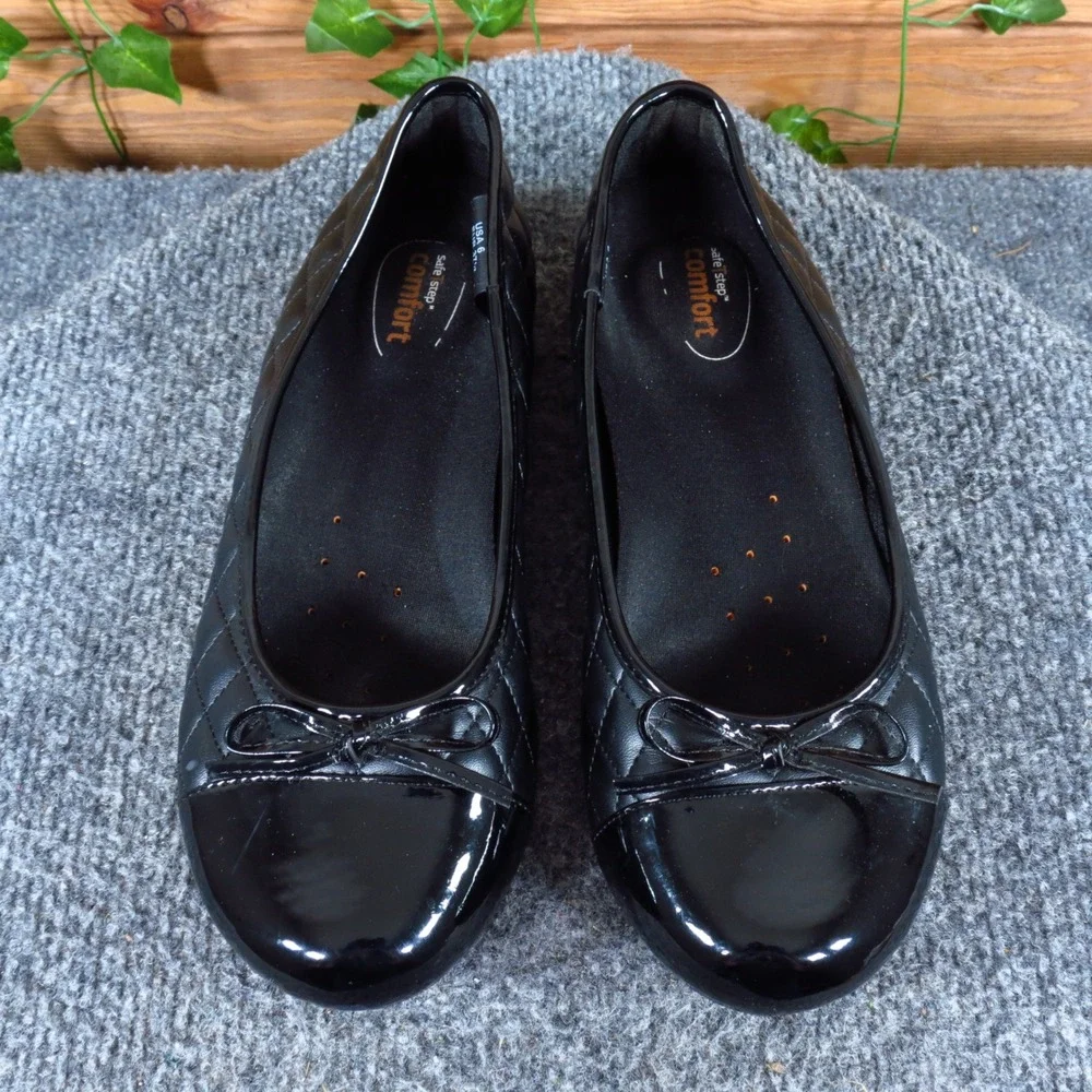 SafeTStep Sasha Comfort Women Ballet Flats Sz 6 Work Casual Black Quilted Patent